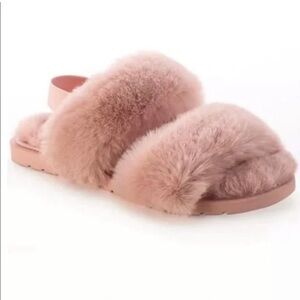 SUN+STONE Pink Plush Slippers Cozy Fluffy Furry Elastic Heel Band Size 8